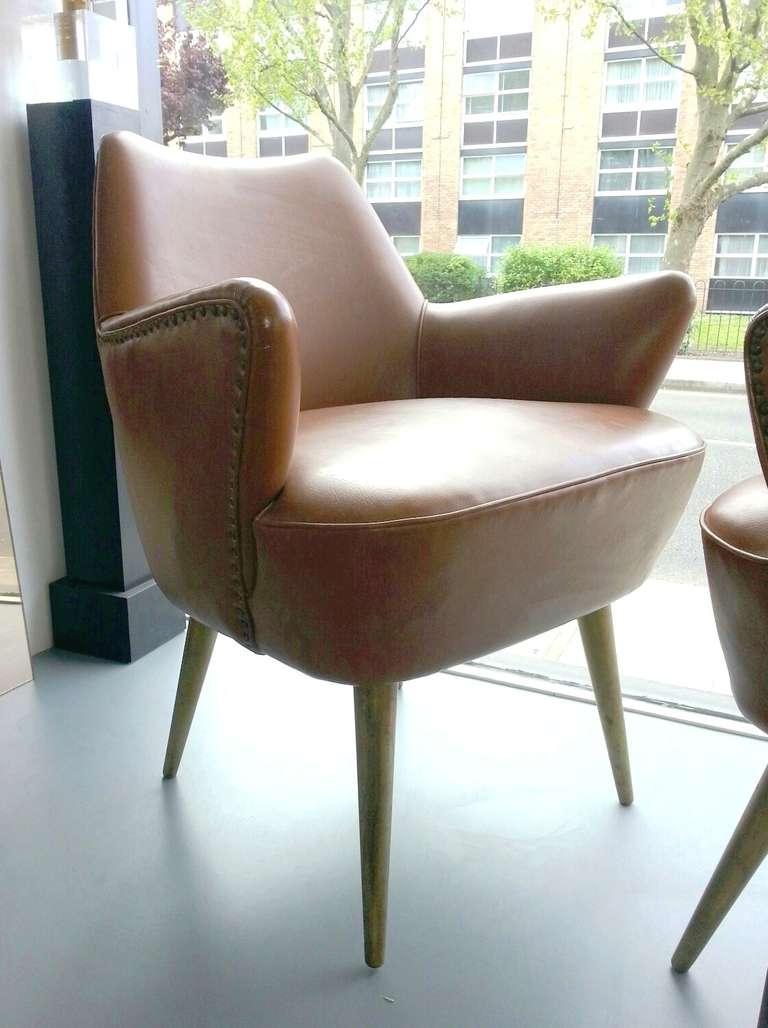 Brass 1949's Elegant Armchairs by U. Nordio for the Conte di Biancamano Cruise Ship