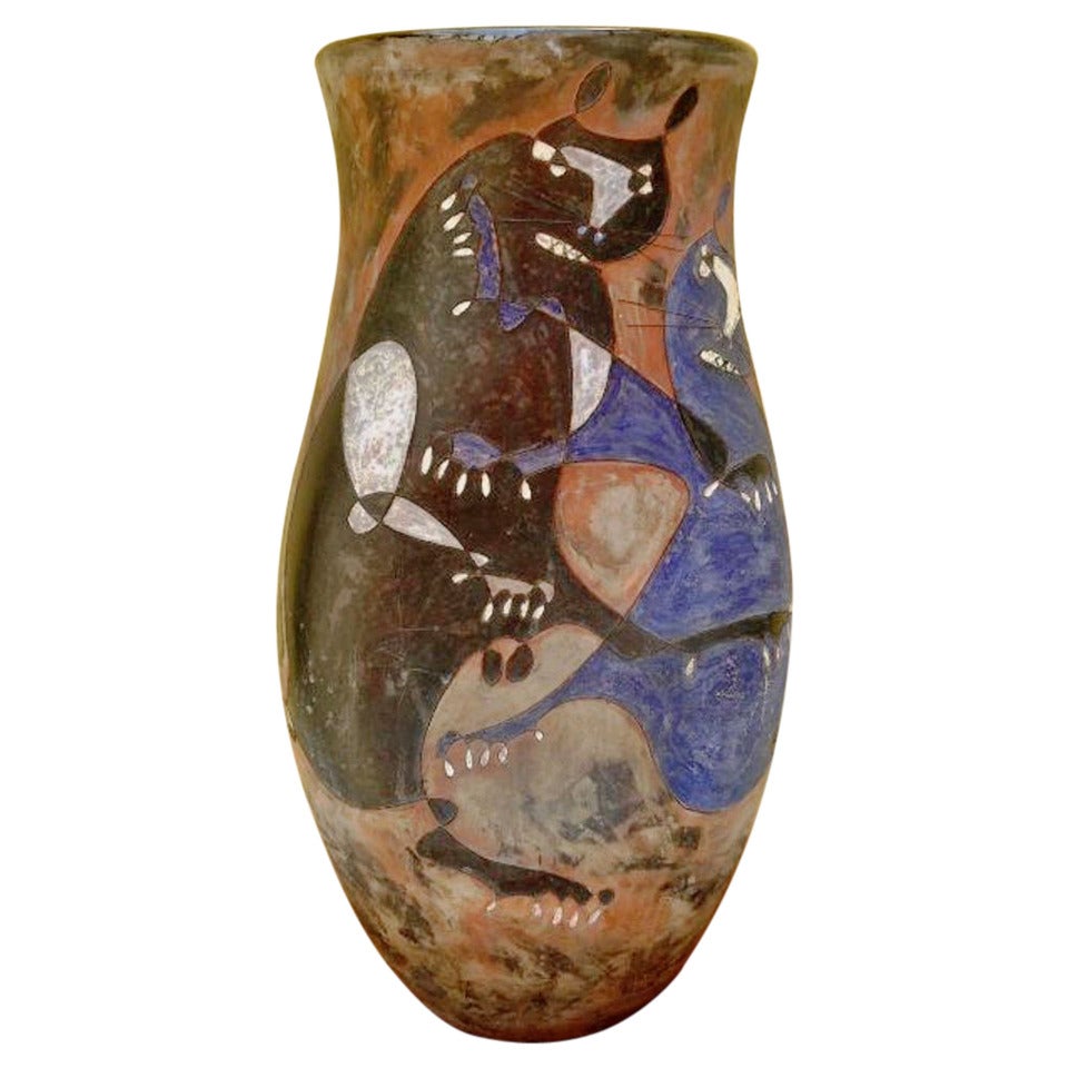 1950s Outstanding, Agenore Fabbri, Large Vase in Glazed Terracotta For Sale