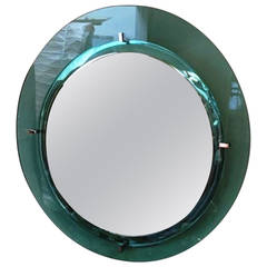 1960s Emerald Glass Framed Round Mirror by Cristal Art