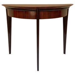 1950s Sleek Demilune Console Table in Rosewood