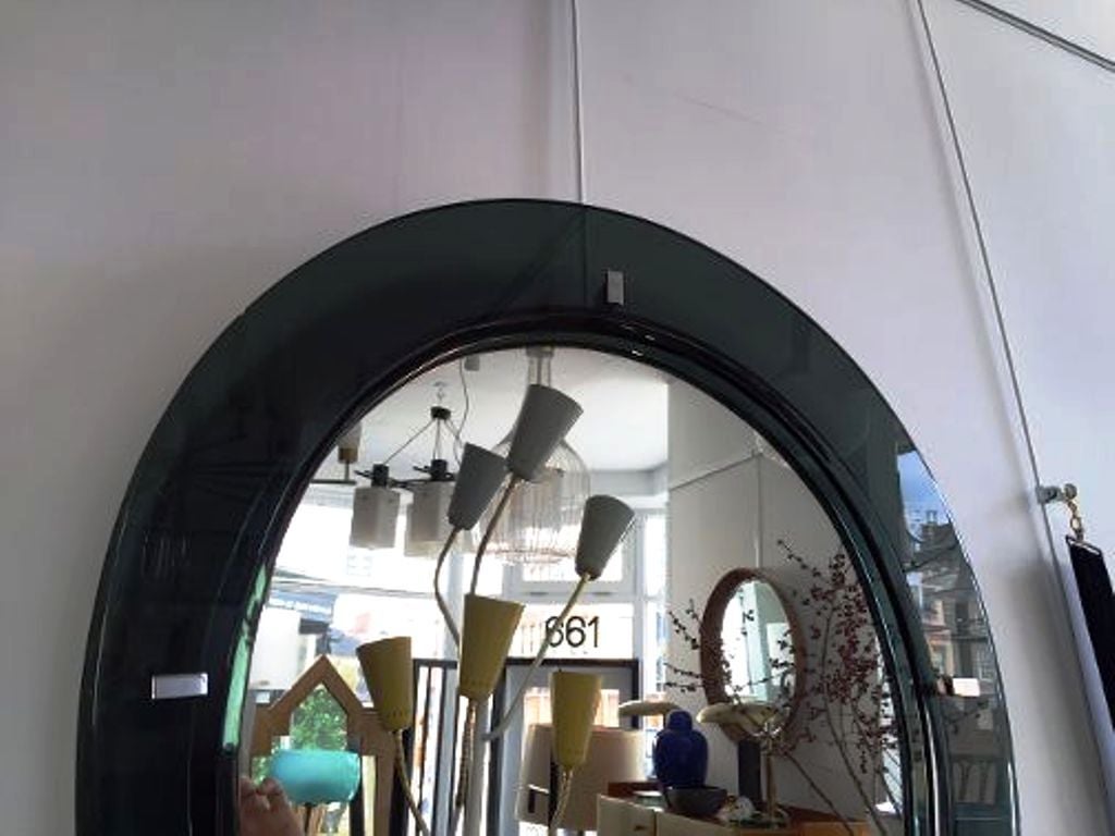 1960s Smoked Green-Gray Glass Framed Tear Drop Mirror In Excellent Condition For Sale In London, GB
