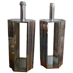 1970's Pair of Chrome and Brass Lamps Bases by Romeo Rega