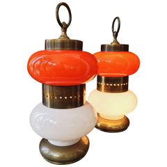 1960
s Pair Of Table Lamps Orange And White