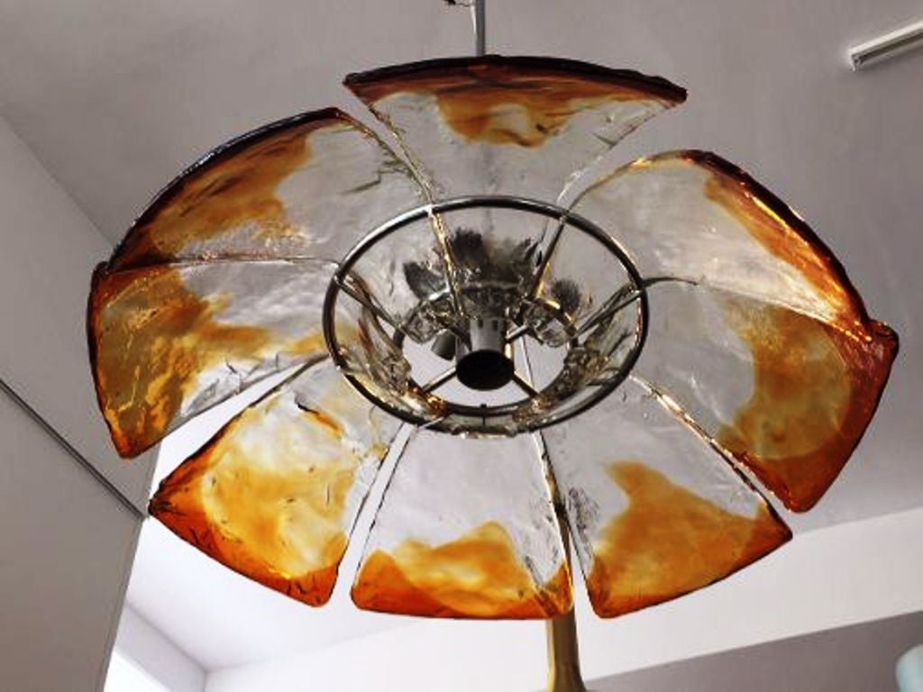 Fantastic glass ceiling light in the style of Mazzega, beautiful flower shape, each glass piece is a petal.