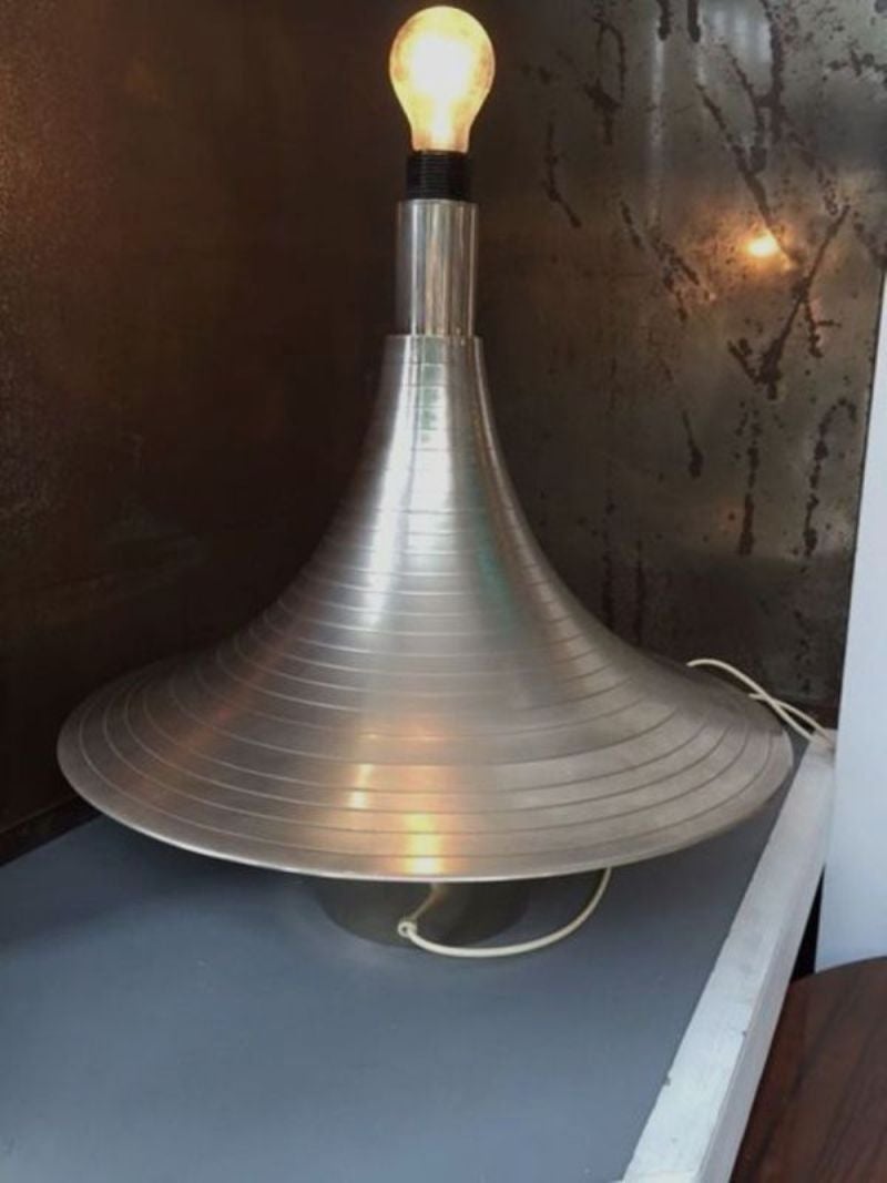 Unusual metal lamp base in the shape of Saturn, the lamp base  needs a fabric shade to be chosen at own taste and form