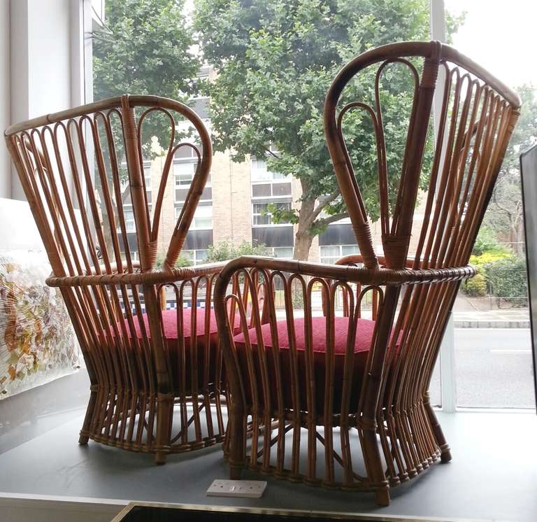 Fantastic 1950s Pair of Wicker Armchairs For Sale 1