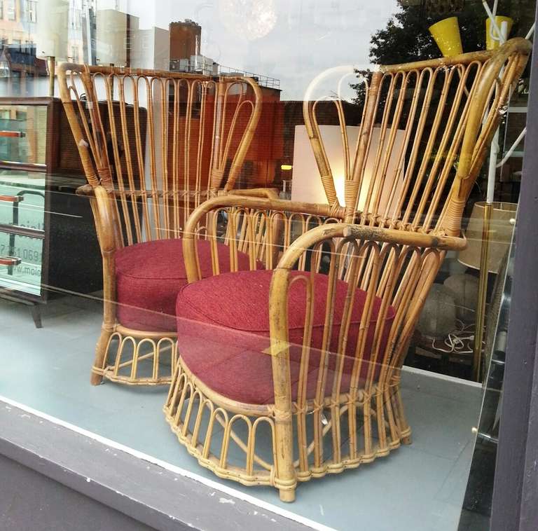 Fantastic 1950s Pair of Wicker Armchairs For Sale 4