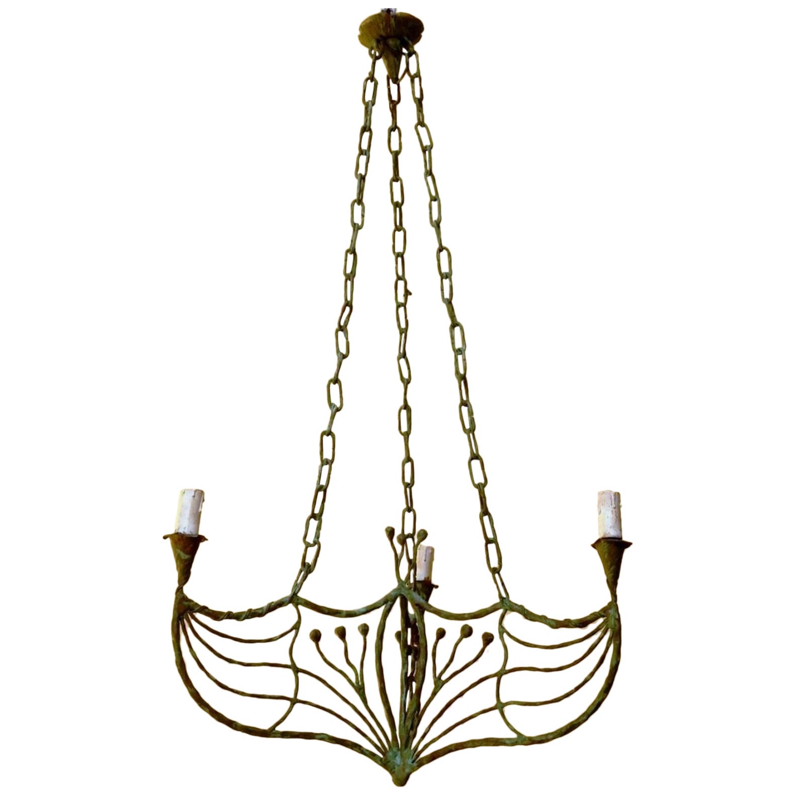 Late 1940s Wrought Iron Ceiling Light For Sale