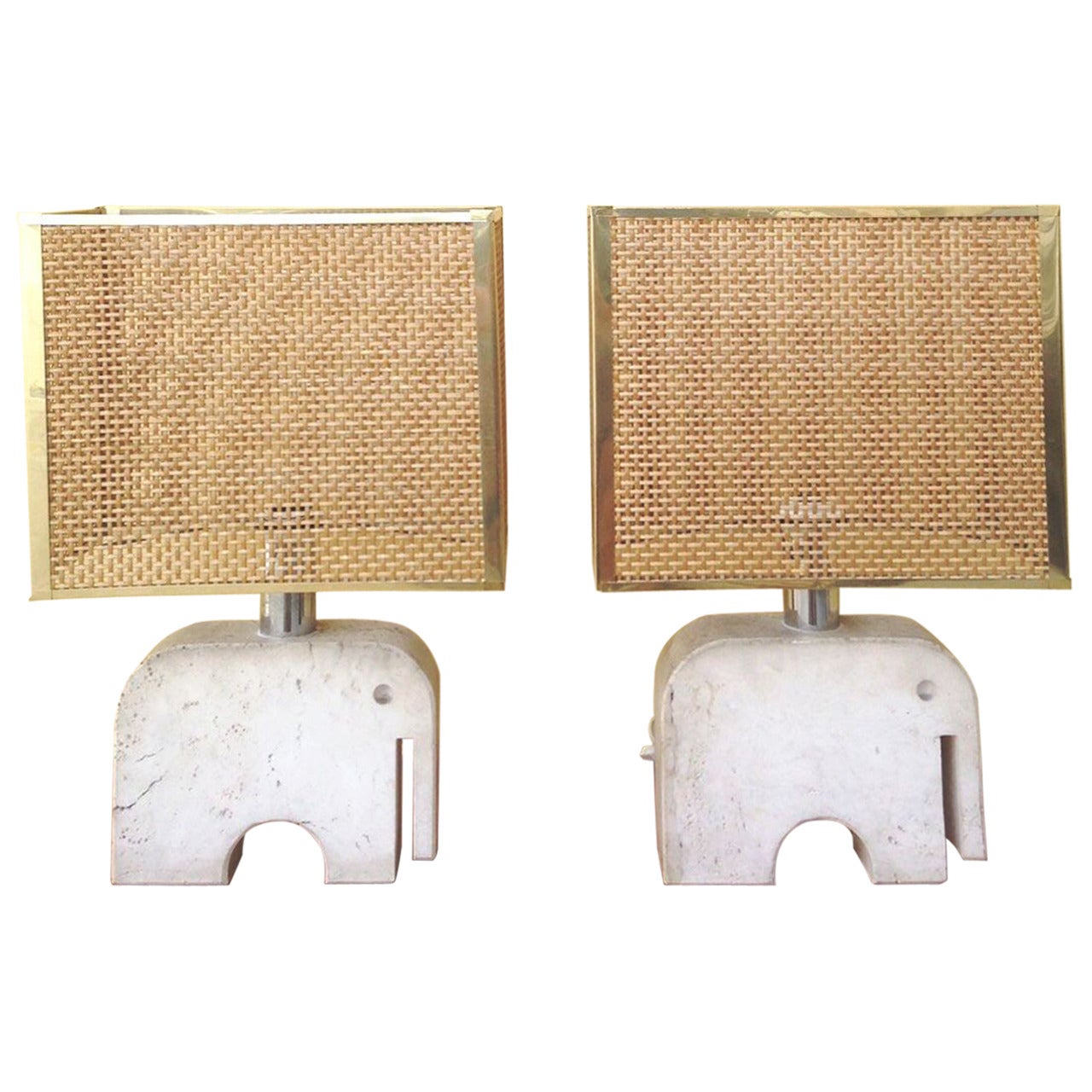 1970s Pair of Table Lamps in Travertine by Flli Mannelli