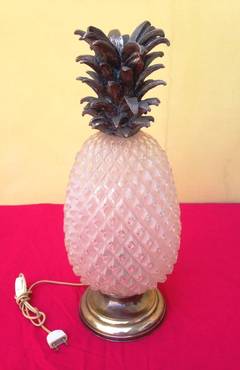 1970's Large Silver and Crystal Pineapple Lamp