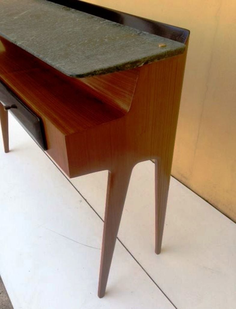 Brass 1950's Architectural Italian Console With An Amazing Suspended Marble Top For Sale
