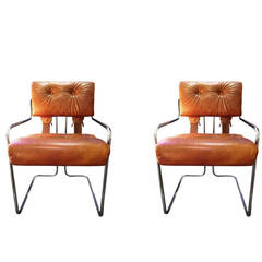 1970s Pair Of Tucroma Chairs with Original Leather