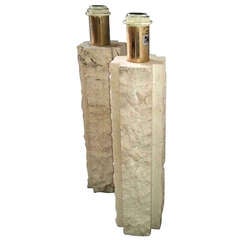 Pair of Brutaliste Travertine lamps bases by F.lli Mannelli