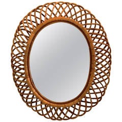 1950s Mirror in Rattan