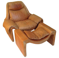 1970s Rare Vittorio Introini for Saporiti Lounge Chair and Ottoman