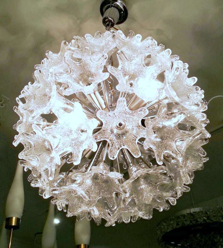 1960's Glass Flowers  Ceiling Light In Excellent Condition In London, GB