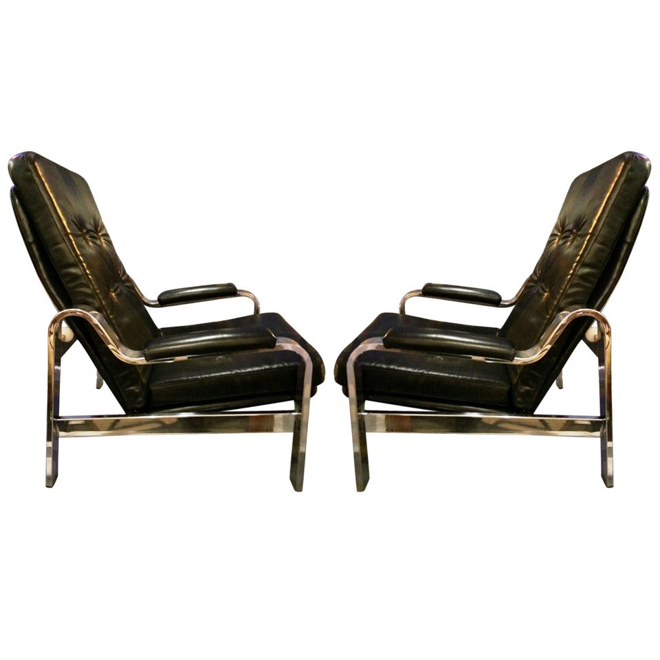 1970's Reclining Leather And Chrome Chairs For Sale