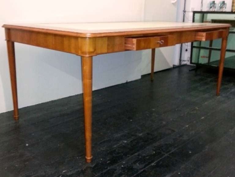 Late 1940's Big Table with 2 drawers and leather top