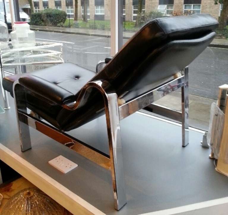Swiss 1970's Reclining Leather And Chrome Chairs For Sale