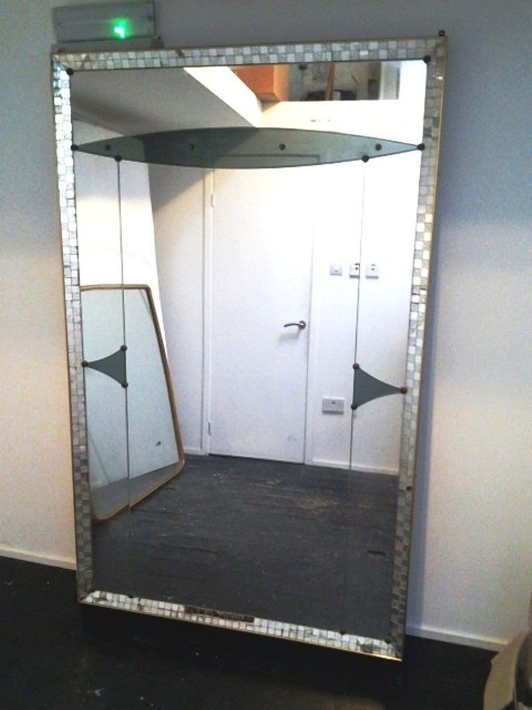 Unusual full-length 1950s mirror with an interesting aluminium and mirrored mosaic frame.