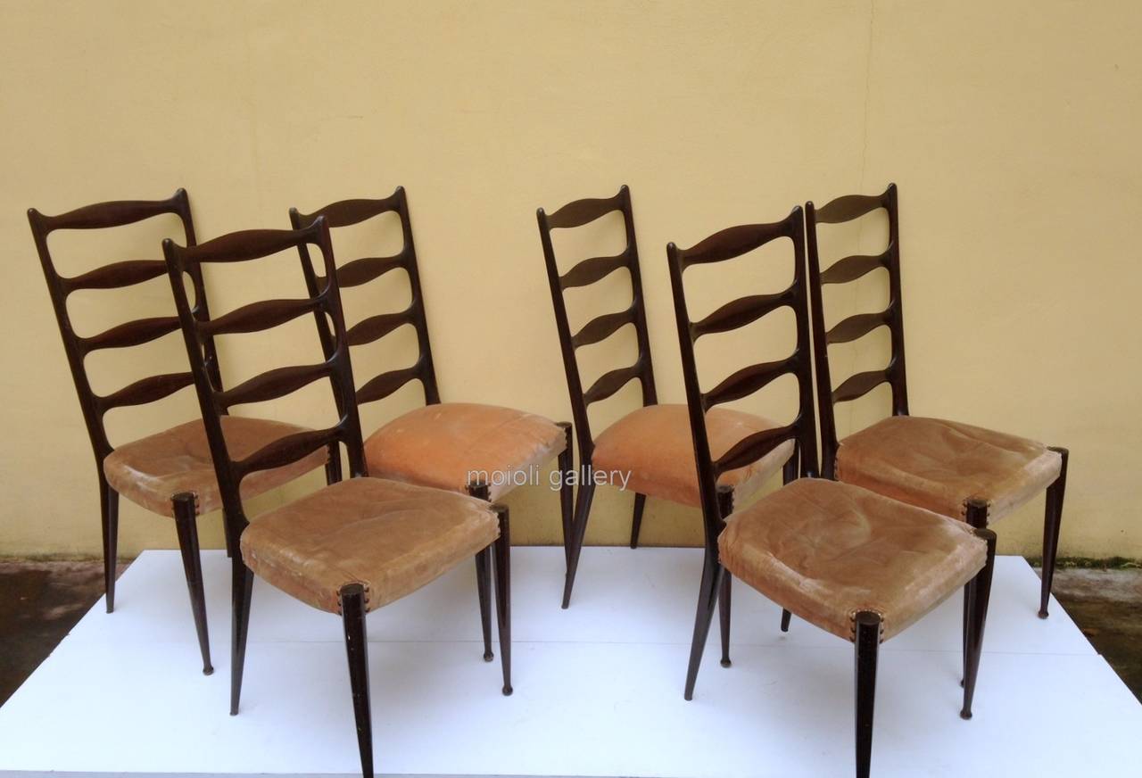 Late 1940s Paolo Buffa, Set of Six Chairs For Sale 1