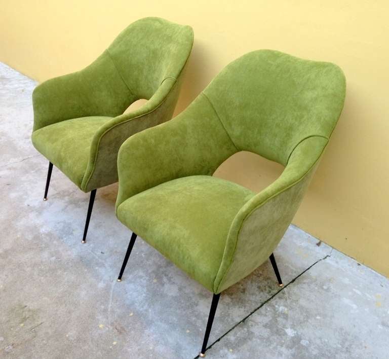 Newly re upholstered pair of Italian small armchairs.