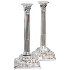 Antique Pair of Impressive Silver George III Tall Corinthian Filled Candlesticks.