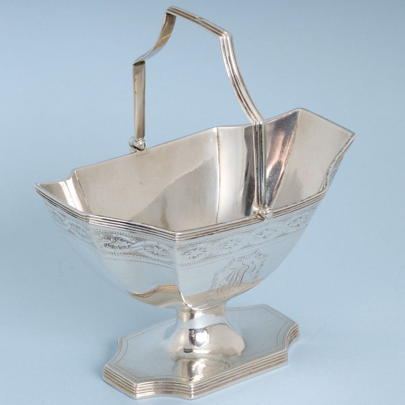 George III Swing Handle Bright-Cut Sugar Basket by Henry Chawner In Excellent Condition In London, GB