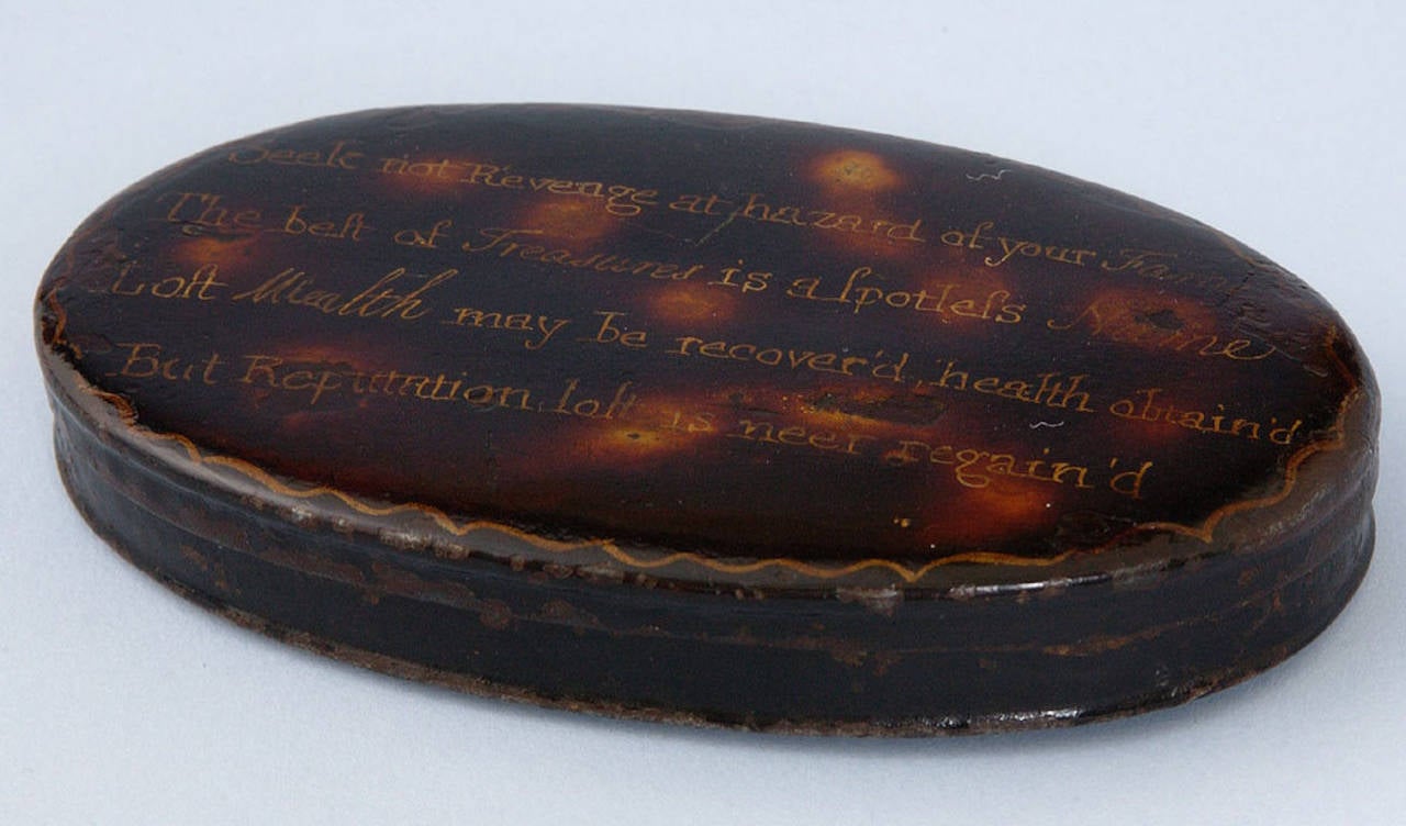 George III Tole Tobacco Box with Inscription