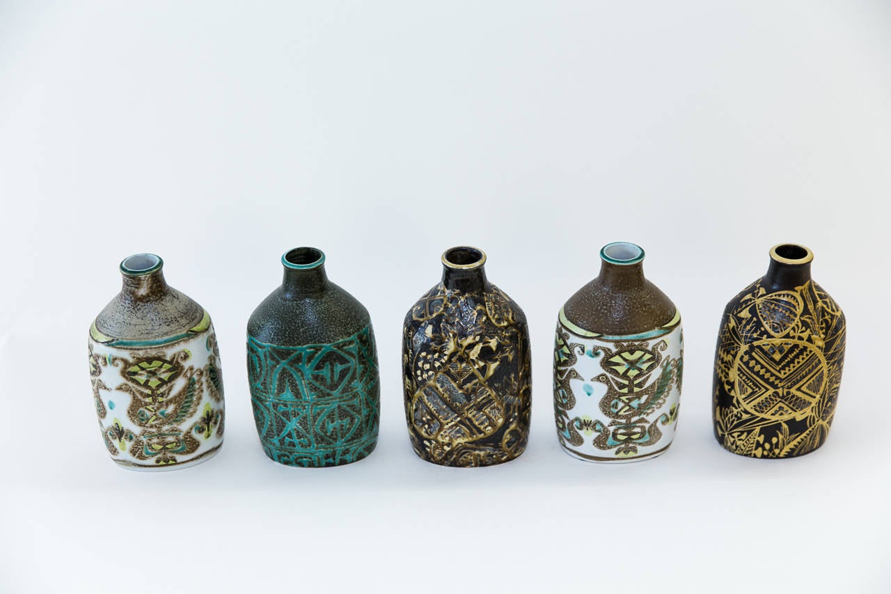 Glazed Collection of Five 1970s Royal Copenhagen Vases