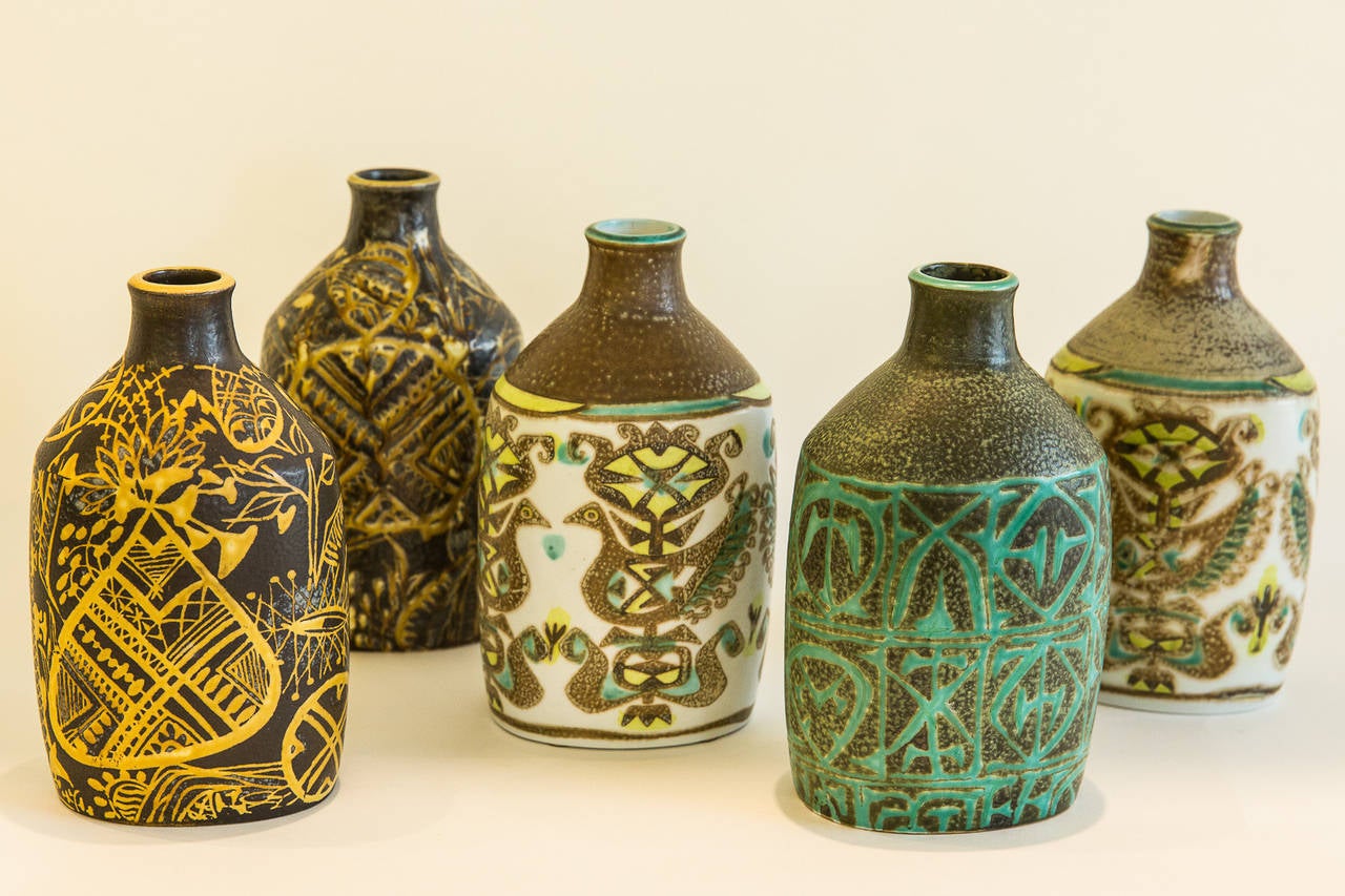 Porcelain Collection of Five 1970s Royal Copenhagen Vases