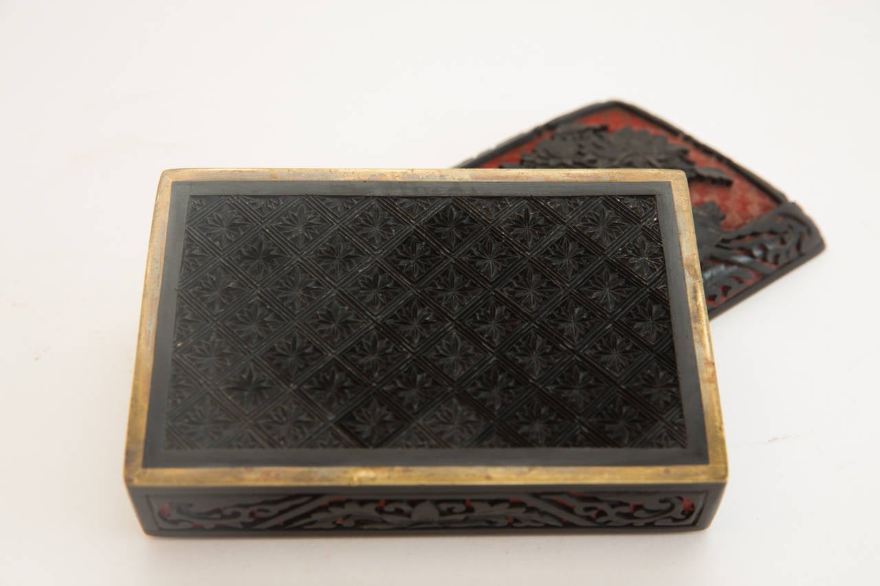 Chinese Qing Dynasty Carved Cinnabar Lacquer Box and Cover For Sale