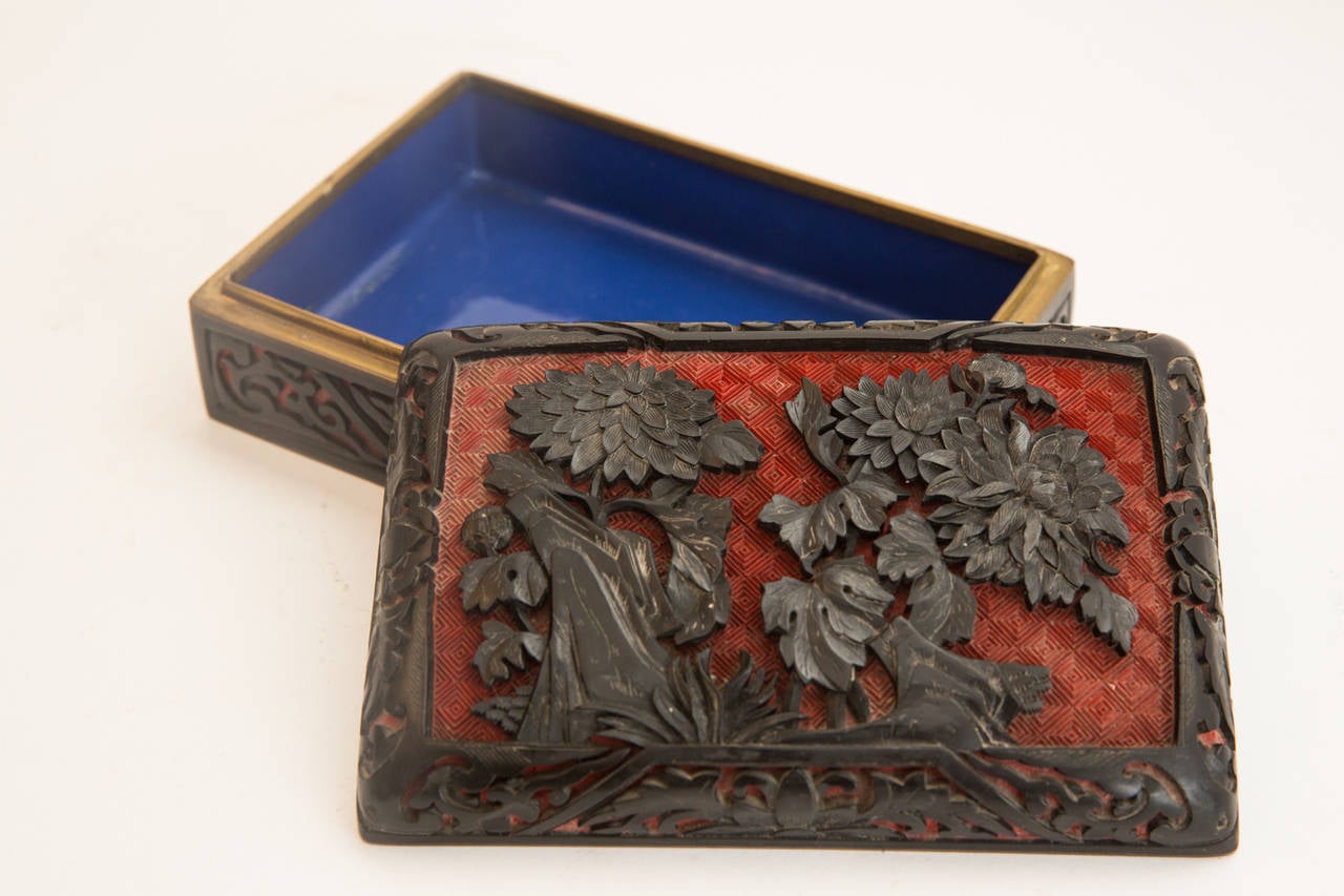 19th Century Qing Dynasty Carved Cinnabar Lacquer Box and Cover For Sale