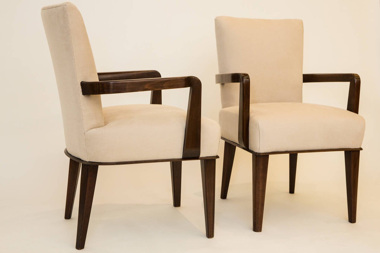 A pair of large and very comfortable French Art Deco Armchairs attributed to Dominique.  Both are in excellent condition and newly reupholstered. An ideal addition for your office or home.

Please feel free to contact us directly for any
