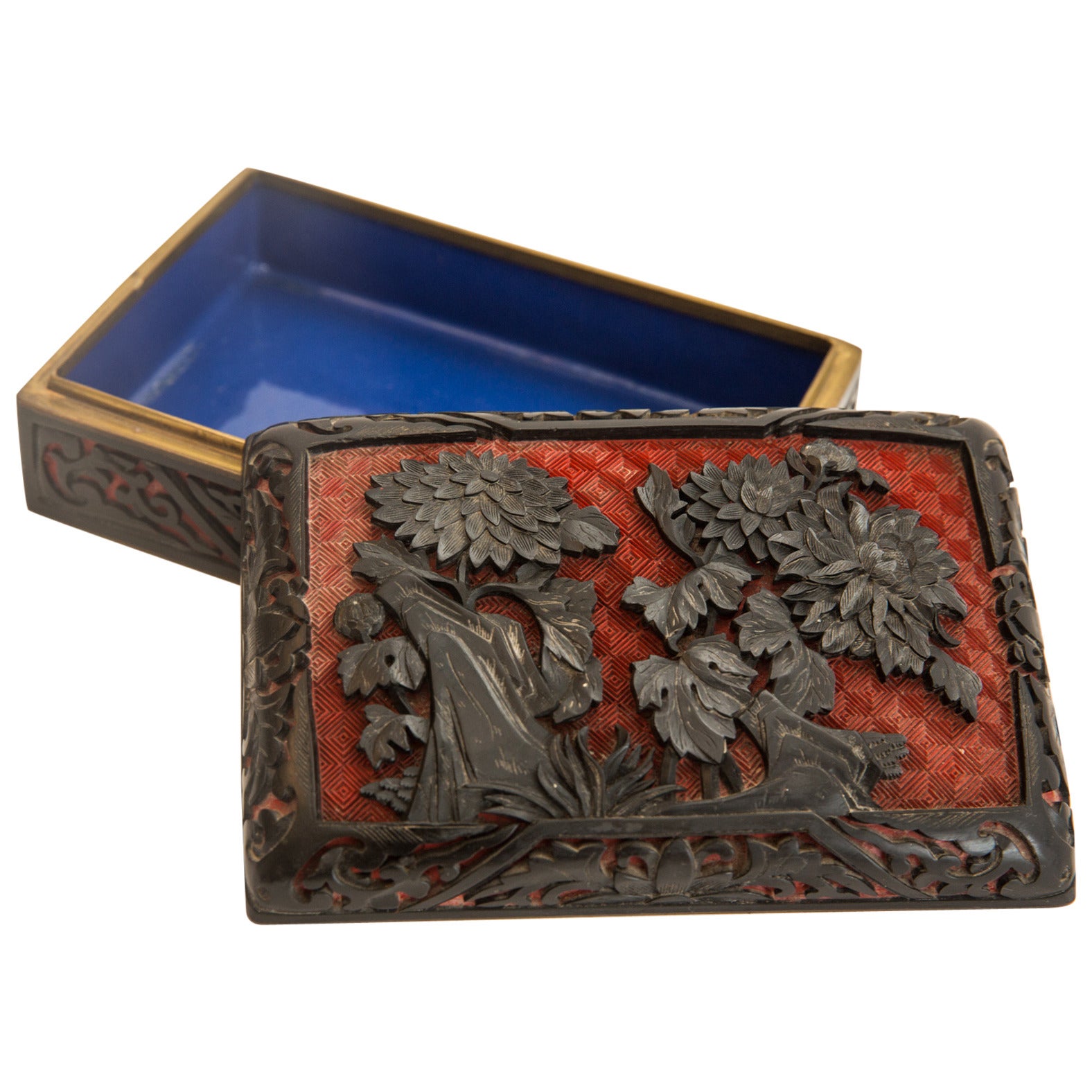 Qing Dynasty Carved Cinnabar Lacquer Box and Cover For Sale