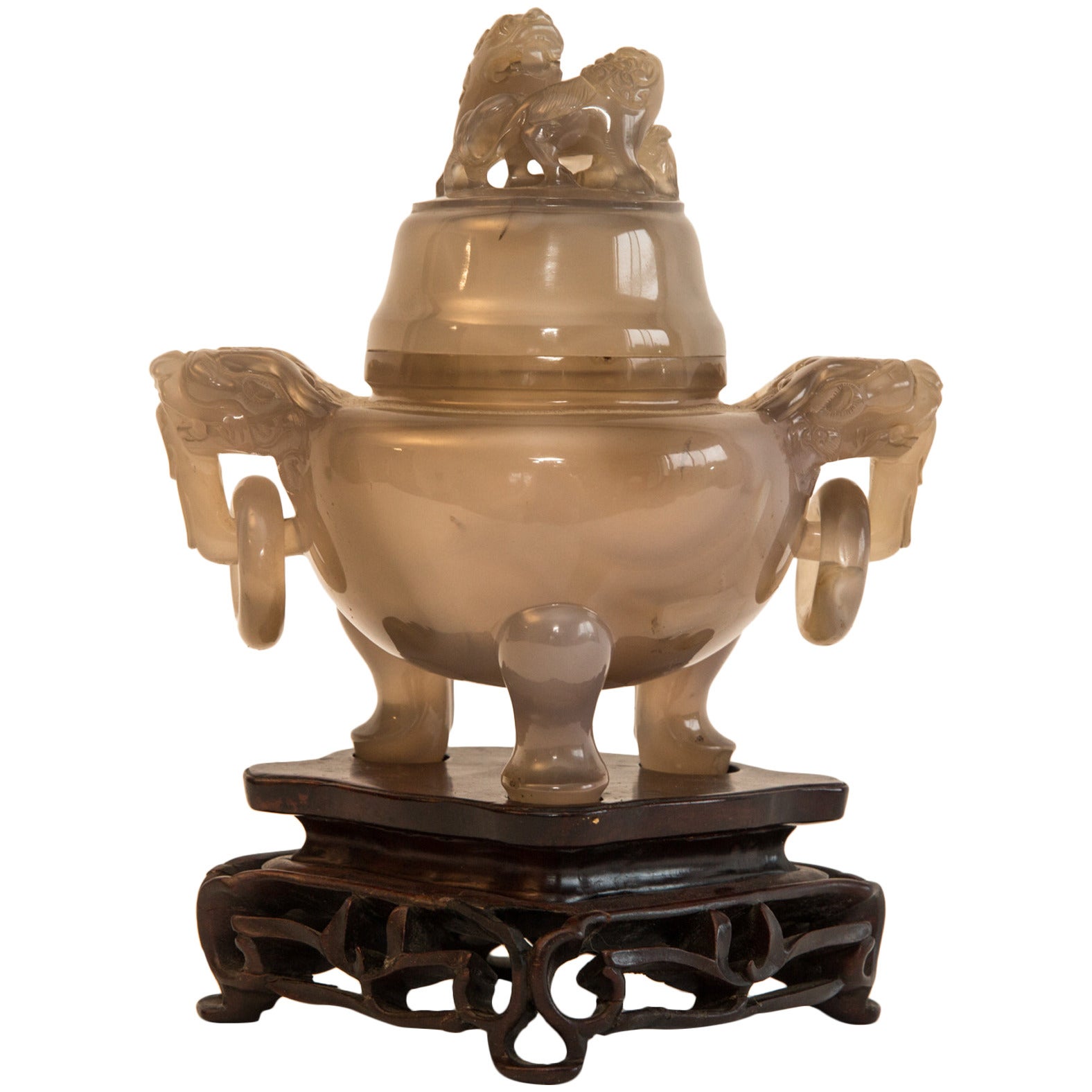 Ching Dynasty Carved Agate Tripod Censer
