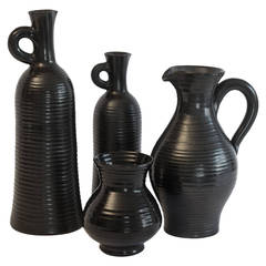 Four Black French 1950s Accolay Ceramics