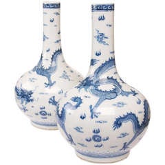 Antique Two 19th Century Blue and White Tonghzi Award Vases