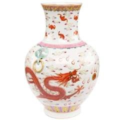 Antique Famille Rose Vase With Phoenix and Dragon