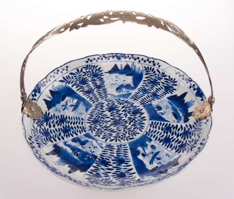 Blue and White Charger with Silver Handle