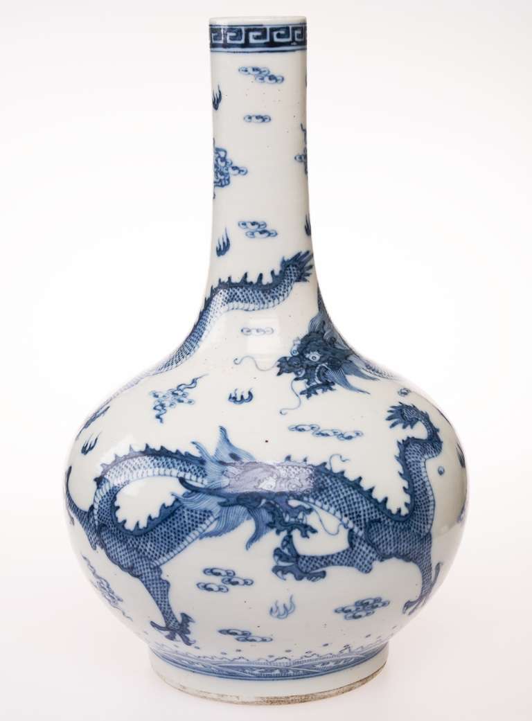 Chinese Two 19th Century Blue and White Tonghzi Award Vases For Sale