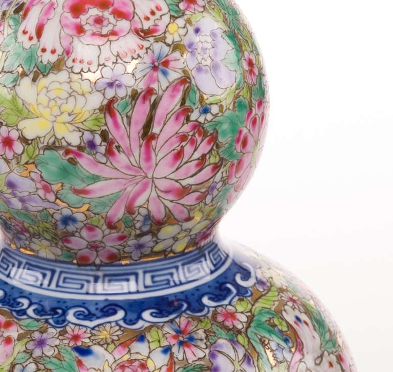 Chinese Qianlong Double Gourd Shape Vase Mille Fleur For Sale