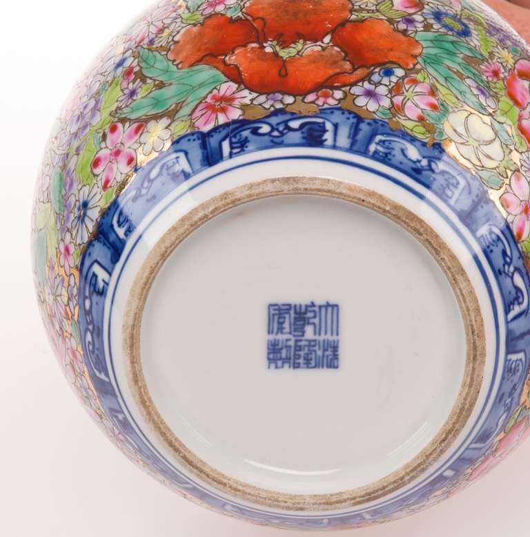 18th Century and Earlier Qianlong Double Gourd Shape Vase Mille Fleur For Sale