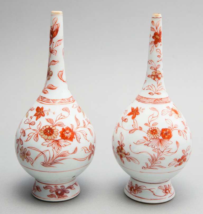 Two Underglaze Iron Red Pear Shaped Vases