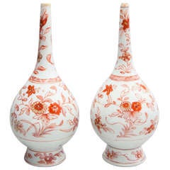 Antique Two Underglaze Iron Red Pear Shaped Vases