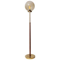 Deco Period Nautical Floor Lamp with Teak Base and Smoked Glass Shade