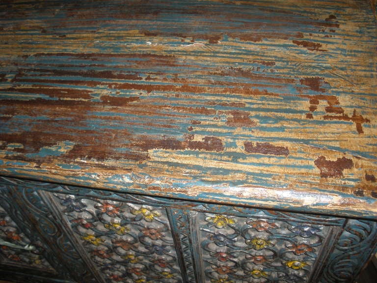 Teak Late 19th Century Carved Floral Sideboard with Original Paint