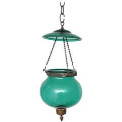Rare Green English Hall Globe Lantern, Late 19th Century