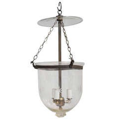 Late 19th C. Hand Blown English Bell Jar Hall Lantern with Smoke Cap