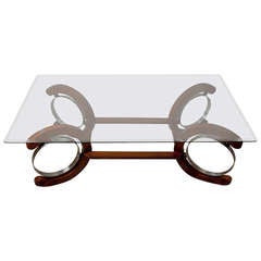 Art Deco Period Teak and Chrome Coffee Table with Glass Top